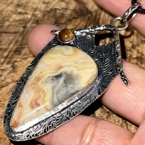 Crazy Lace Agate & Tiger Eye Pendant 2 7/8”